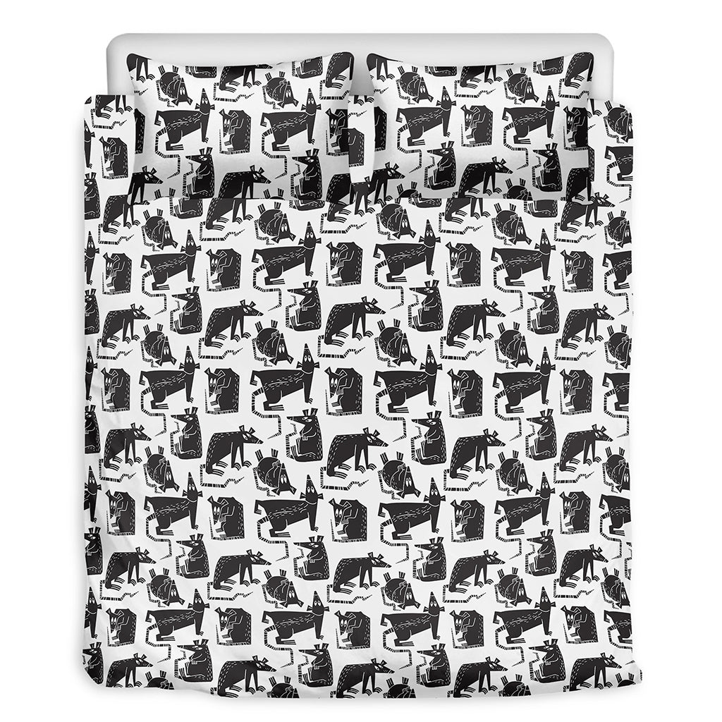 Black And White Rat Pattern Print Duvet Cover Bedding Set