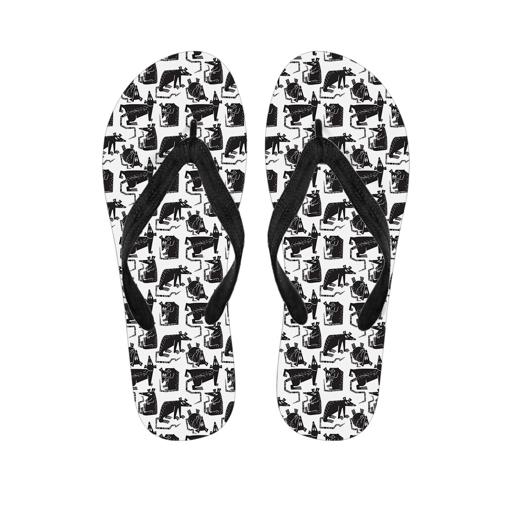 Black And White Rat Pattern Print Flip Flops