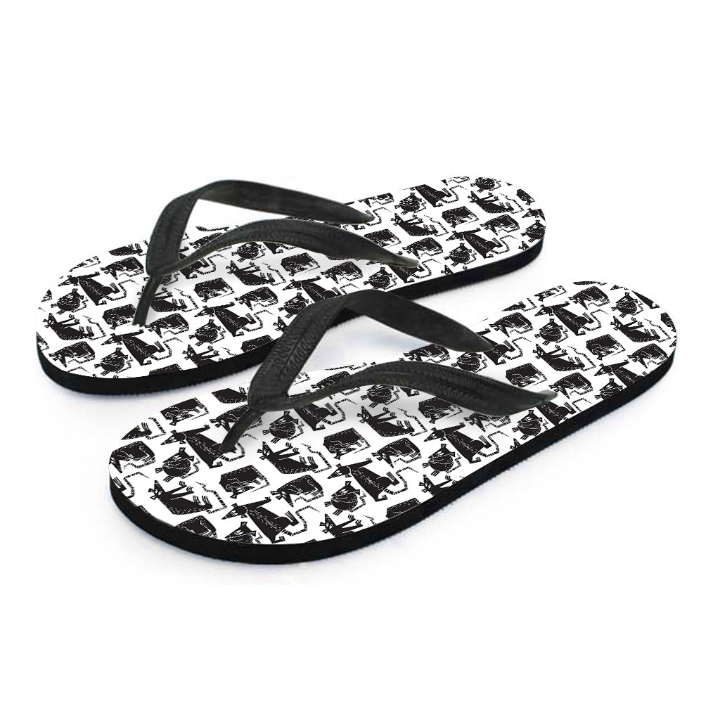 Black And White Rat Pattern Print Flip Flops