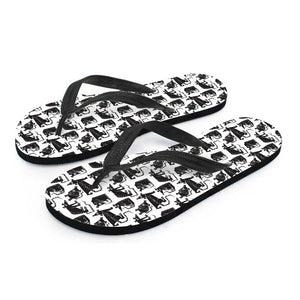 Black And White Rat Pattern Print Flip Flops