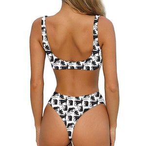 Black And White Rat Pattern Print Front Bow Tie Bikini