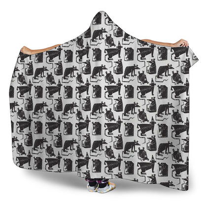 Black And White Rat Pattern Print Hooded Blanket
