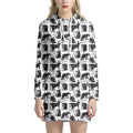 Black And White Rat Pattern Print Pullover Hoodie Dress