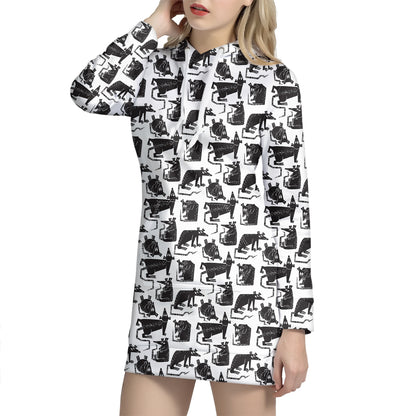 Black And White Rat Pattern Print Hoodie Dress