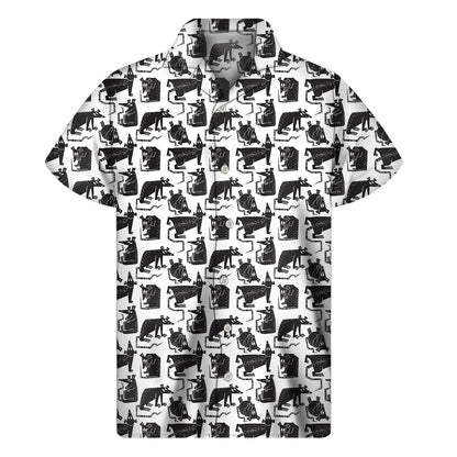 Black And White Rat Pattern Print Men's Short Sleeve Shirt