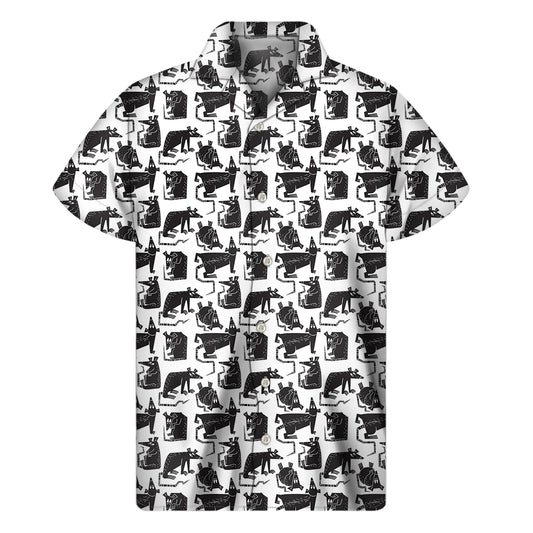 Black And White Rat Pattern Print Men's Short Sleeve Shirt