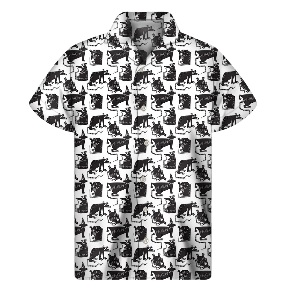 Black And White Rat Pattern Print Men's Short Sleeve Shirt