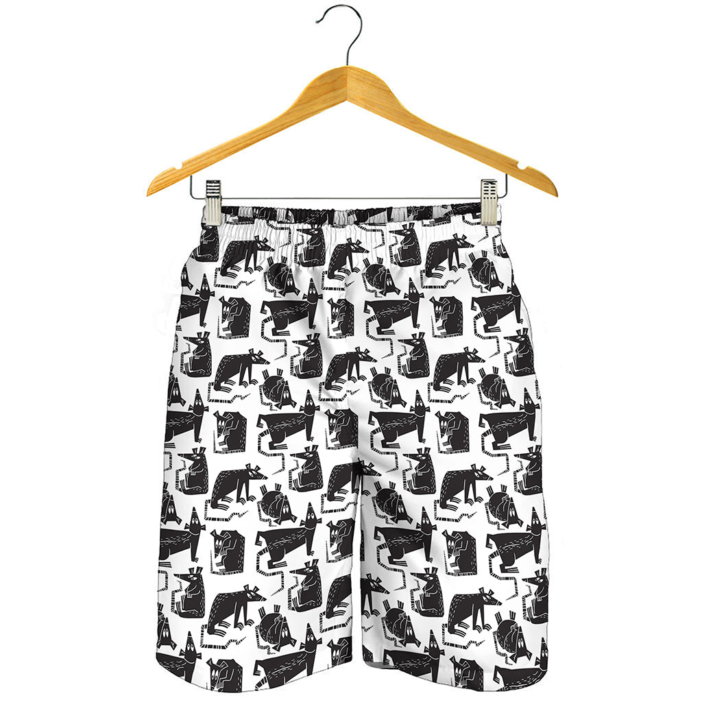 Black And White Rat Pattern Print Men's Shorts