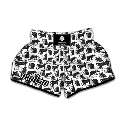 Black And White Rat Pattern Print Muay Thai Boxing Shorts
