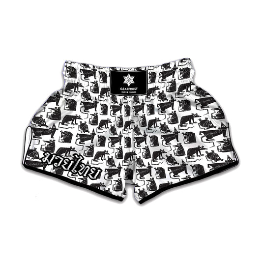 Black And White Rat Pattern Print Muay Thai Boxing Shorts