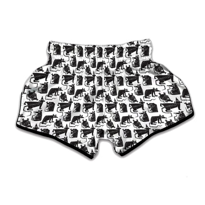 Black And White Rat Pattern Print Muay Thai Boxing Shorts