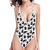 Black And White Rat Pattern Print One Piece High Cut Swimsuit