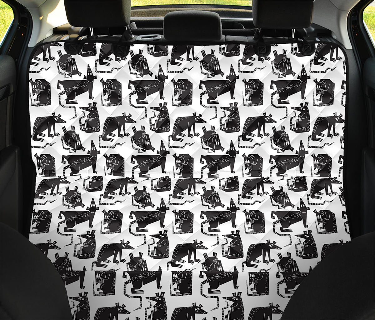 Black And White Rat Pattern Print Pet Car Back Seat Cover