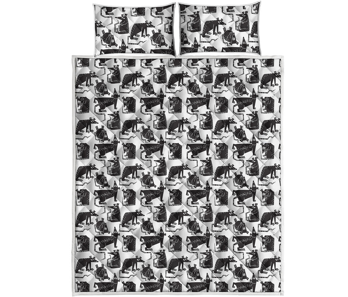 Black And White Rat Pattern Print Quilt Bed Set