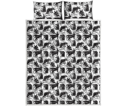 Black And White Rat Pattern Print Quilt Bed Set