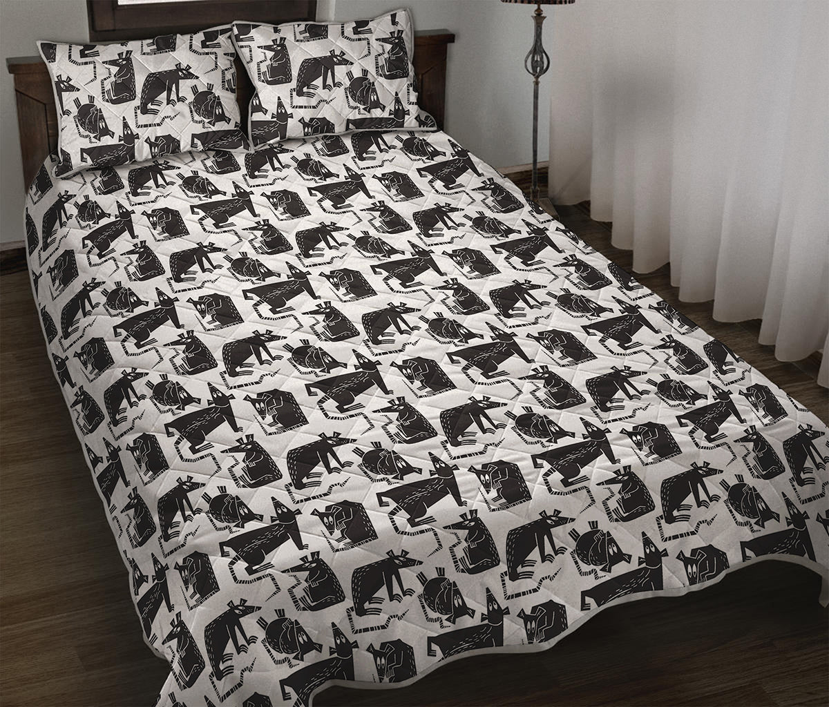Black And White Rat Pattern Print Quilt Bed Set