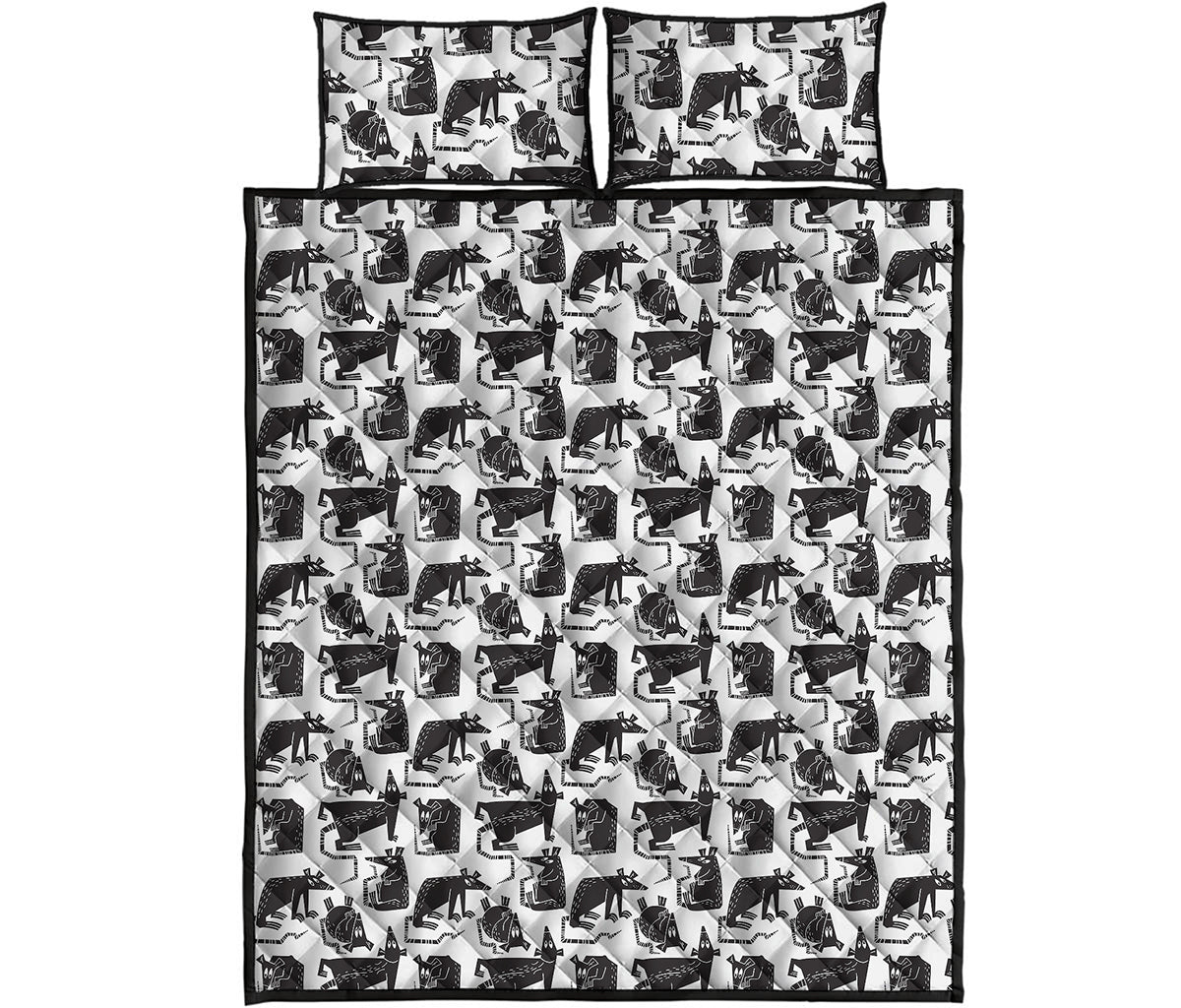 Black And White Rat Pattern Print Quilt Bed Set