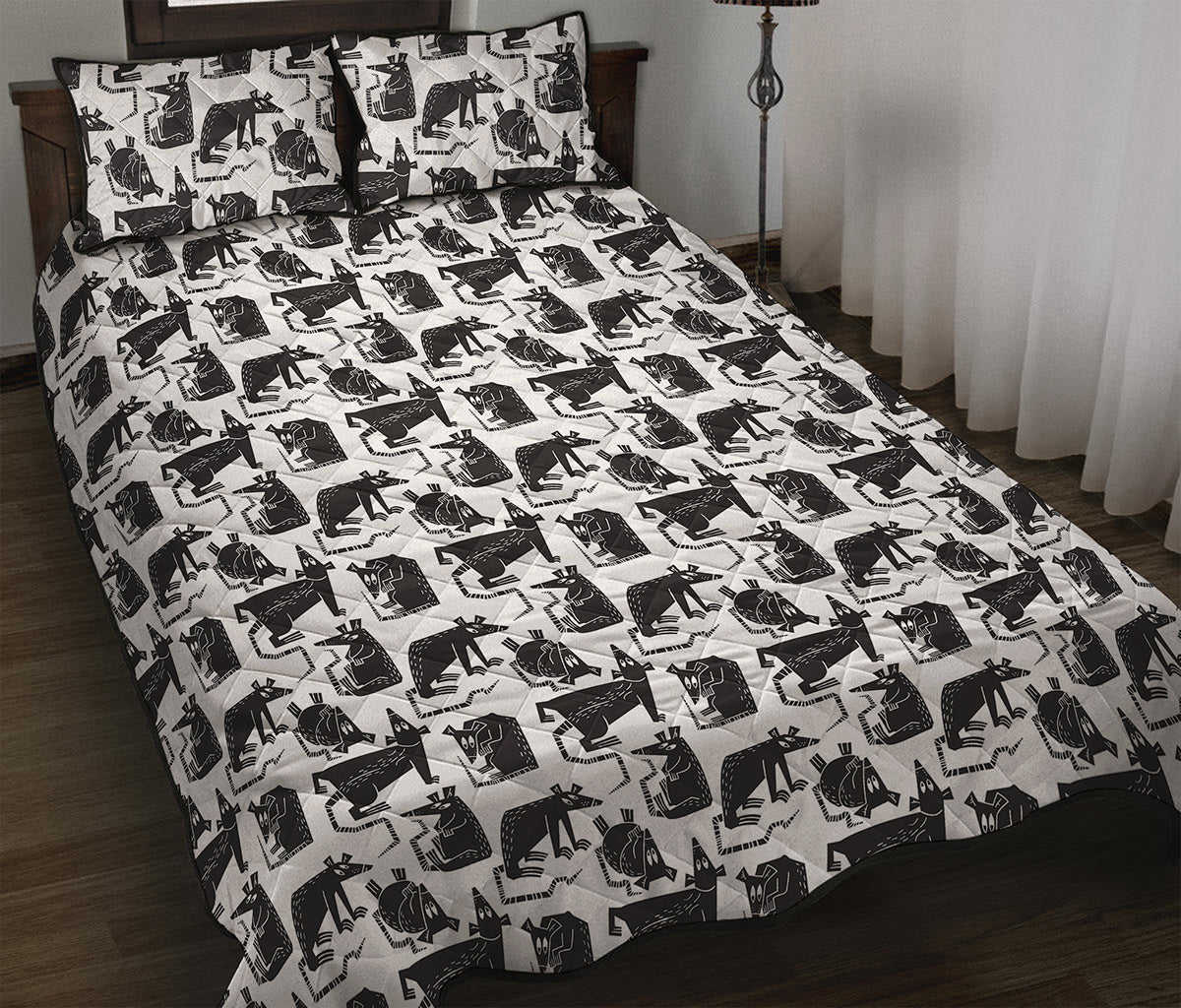 Black And White Rat Pattern Print Quilt Bed Set