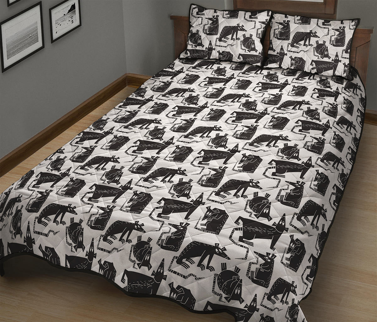 Black And White Rat Pattern Print Quilt Bed Set