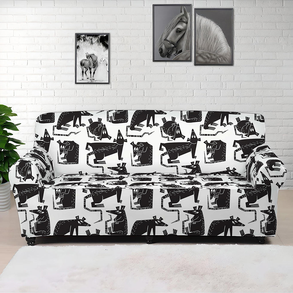 Black And White Rat Pattern Print Sofa Cover