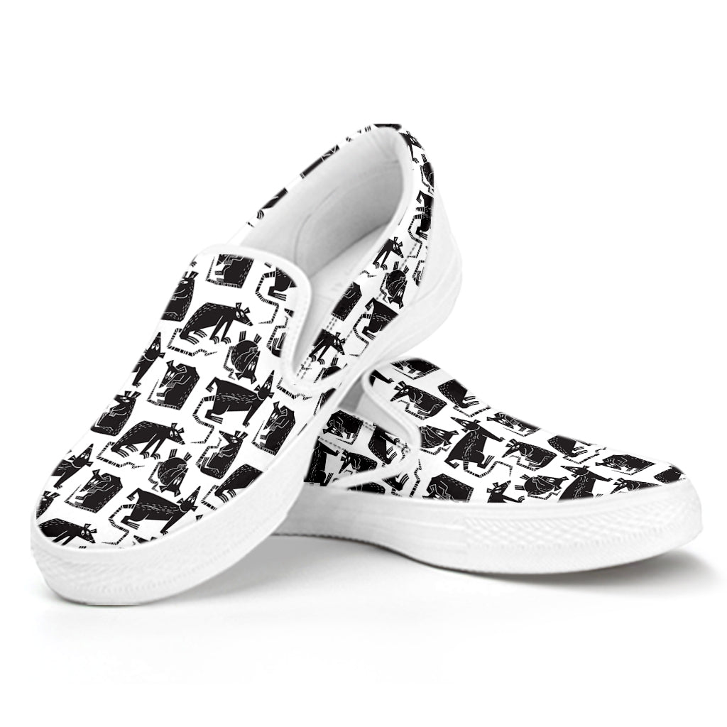 Black And White Rat Pattern Print White Slip On Shoes