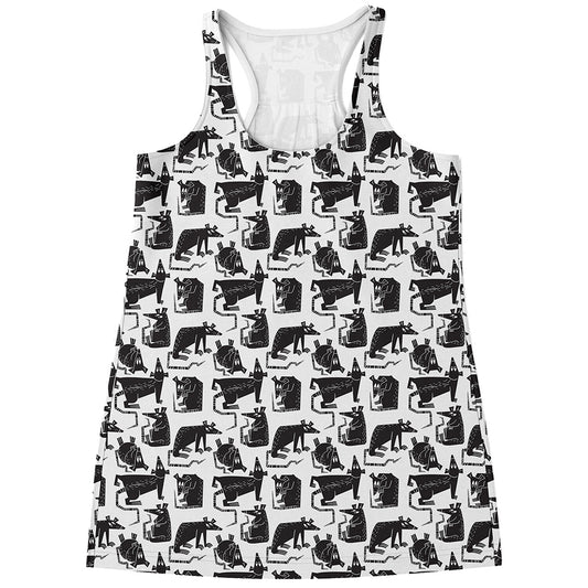 Black And White Rat Pattern Print Women's Racerback Tank Top