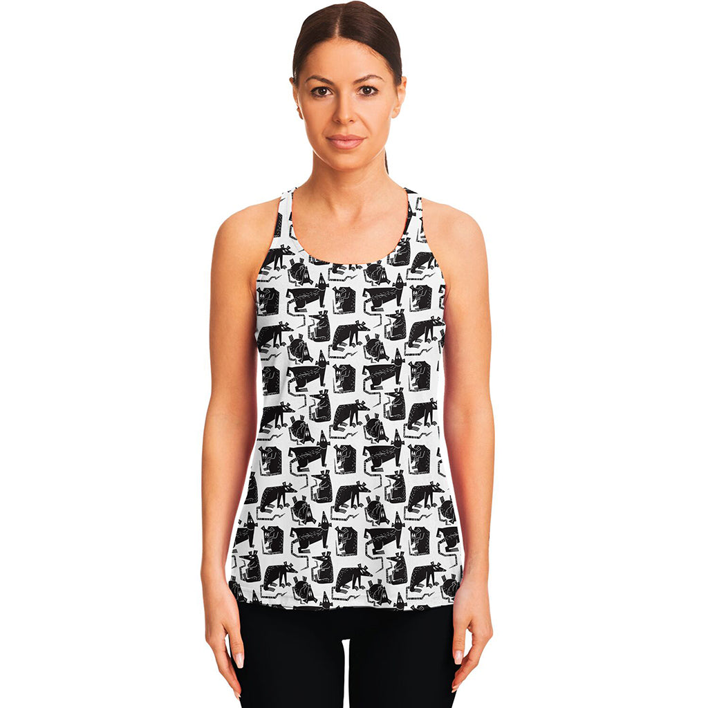 Black And White Rat Pattern Print Women's Racerback Tank Top