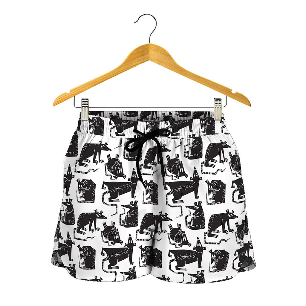 Black And White Rat Pattern Print Women's Shorts