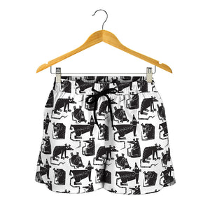 Black And White Rat Pattern Print Women's Shorts