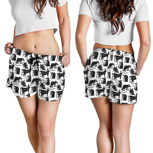 Black And White Rat Pattern Print Women's Shorts