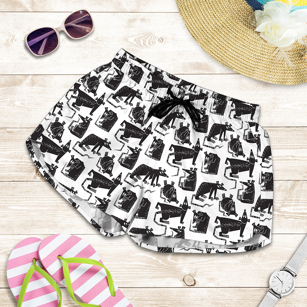 Black And White Rat Pattern Print Women's Shorts