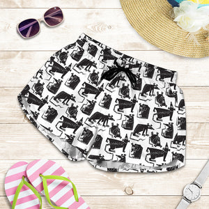 Black And White Rat Pattern Print Women's Shorts