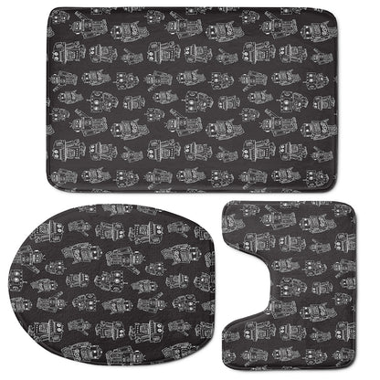 Black And White Robot Pattern Print 3 Piece Bath Mat Set