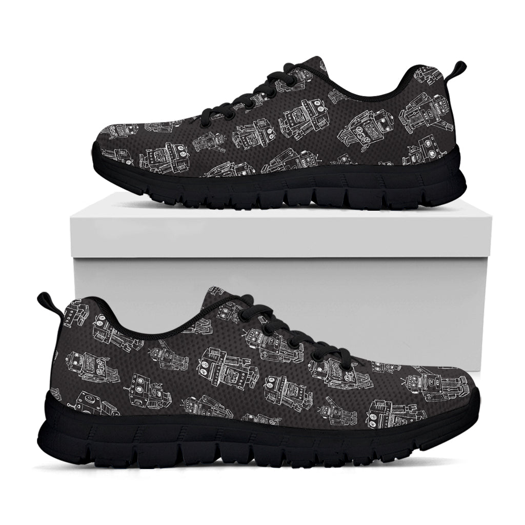 Black And White Robot Pattern Print Black Sneakers