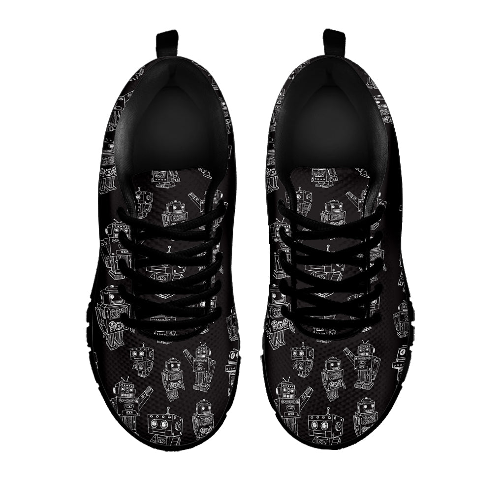 Black And White Robot Pattern Print Black Sneakers