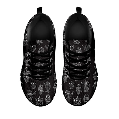 Black And White Robot Pattern Print Black Sneakers