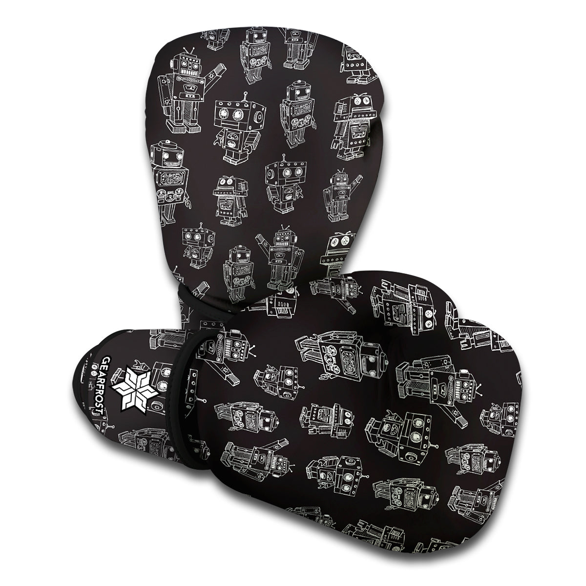 Black And White Robot Pattern Print Boxing Gloves