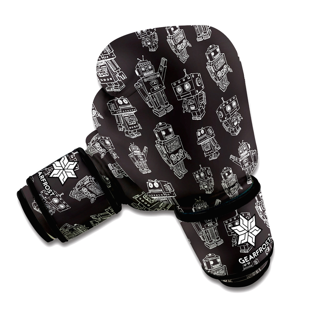Black And White Robot Pattern Print Boxing Gloves