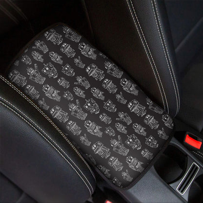 Black And White Robot Pattern Print Car Center Console Cover