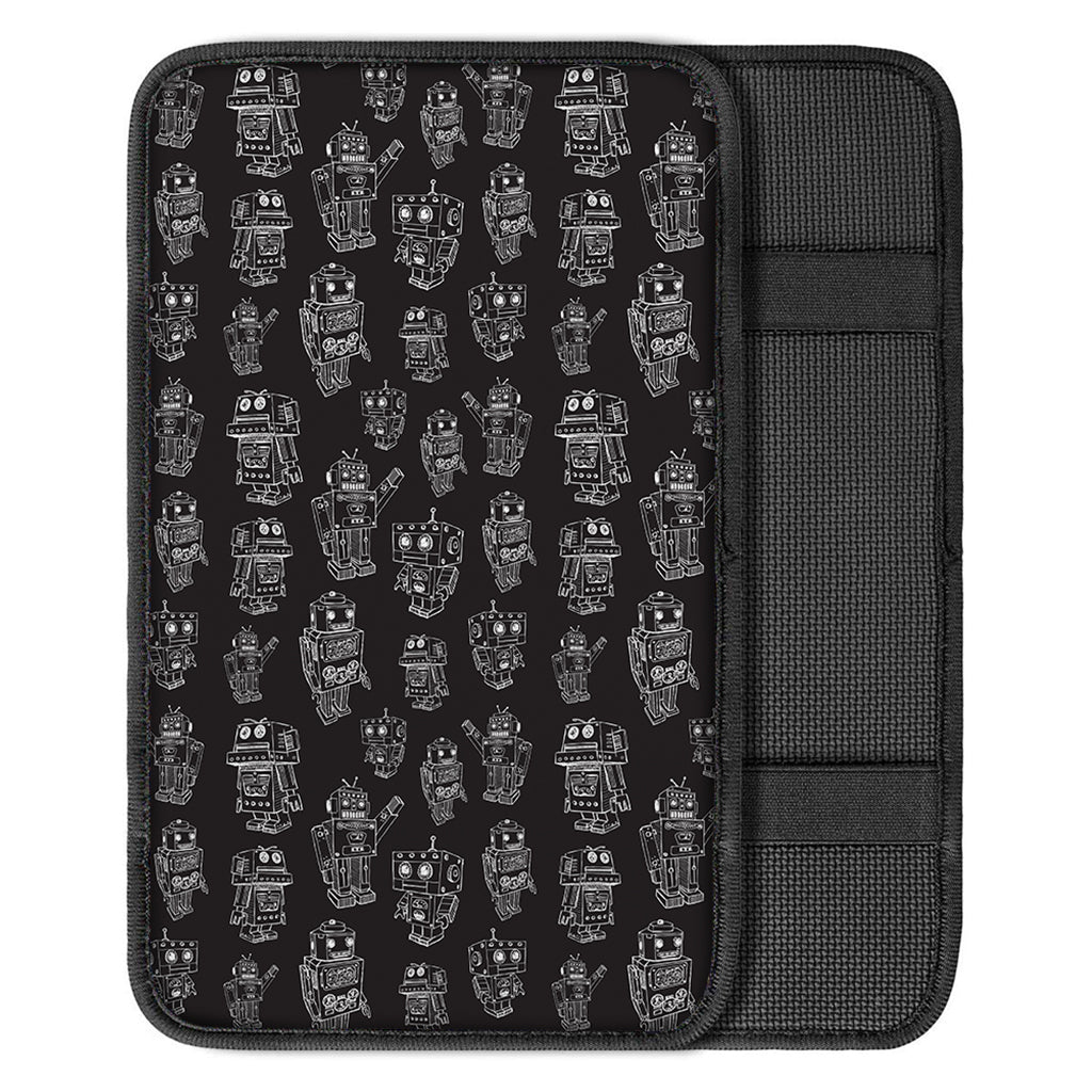 Black And White Robot Pattern Print Car Center Console Cover