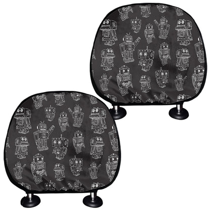 Black And White Robot Pattern Print Car Headrest Covers