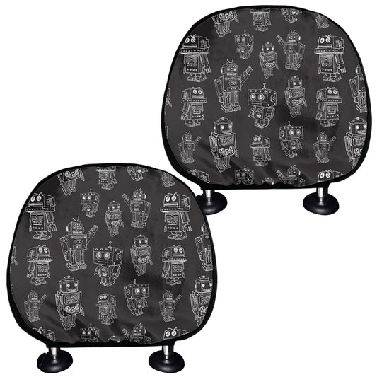 Black And White Robot Pattern Print Car Headrest Covers