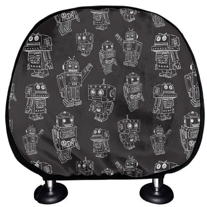 Black And White Robot Pattern Print Car Headrest Covers
