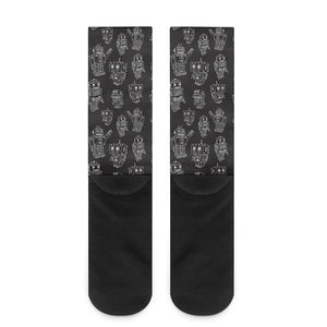 Black And White Robot Pattern Print Crew Socks