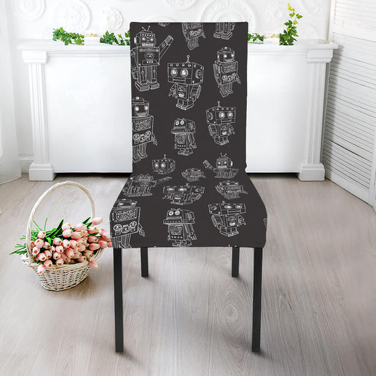 Black And White Robot Pattern Print Dining Chair Slipcover