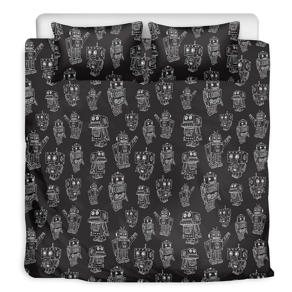 Black And White Robot Pattern Print Duvet Cover Bedding Set