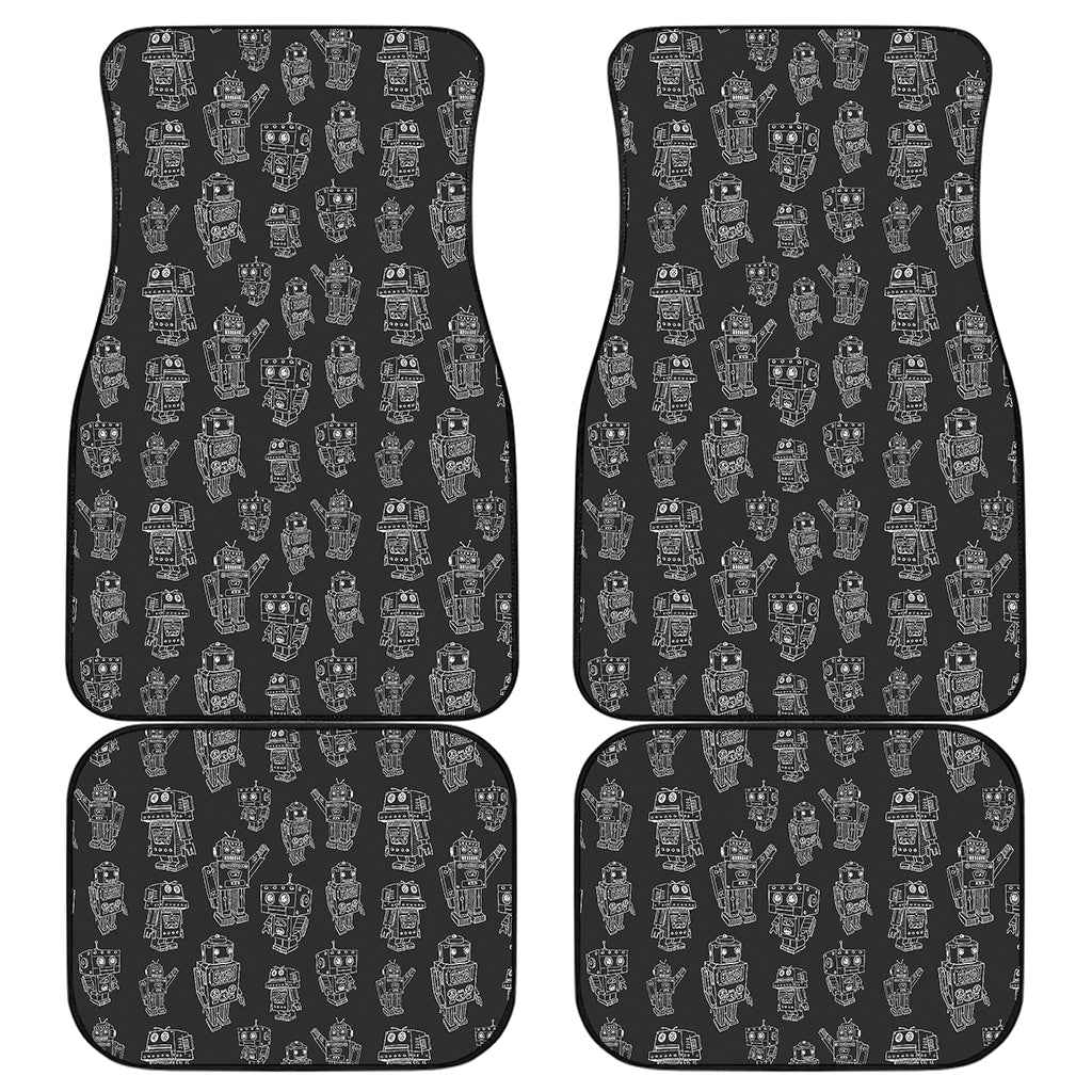 Black And White Robot Pattern Print Front and Back Car Floor Mats