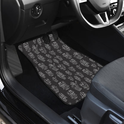 Black And White Robot Pattern Print Front and Back Car Floor Mats