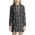 Black And White Robot Pattern Print Pullover Hoodie Dress