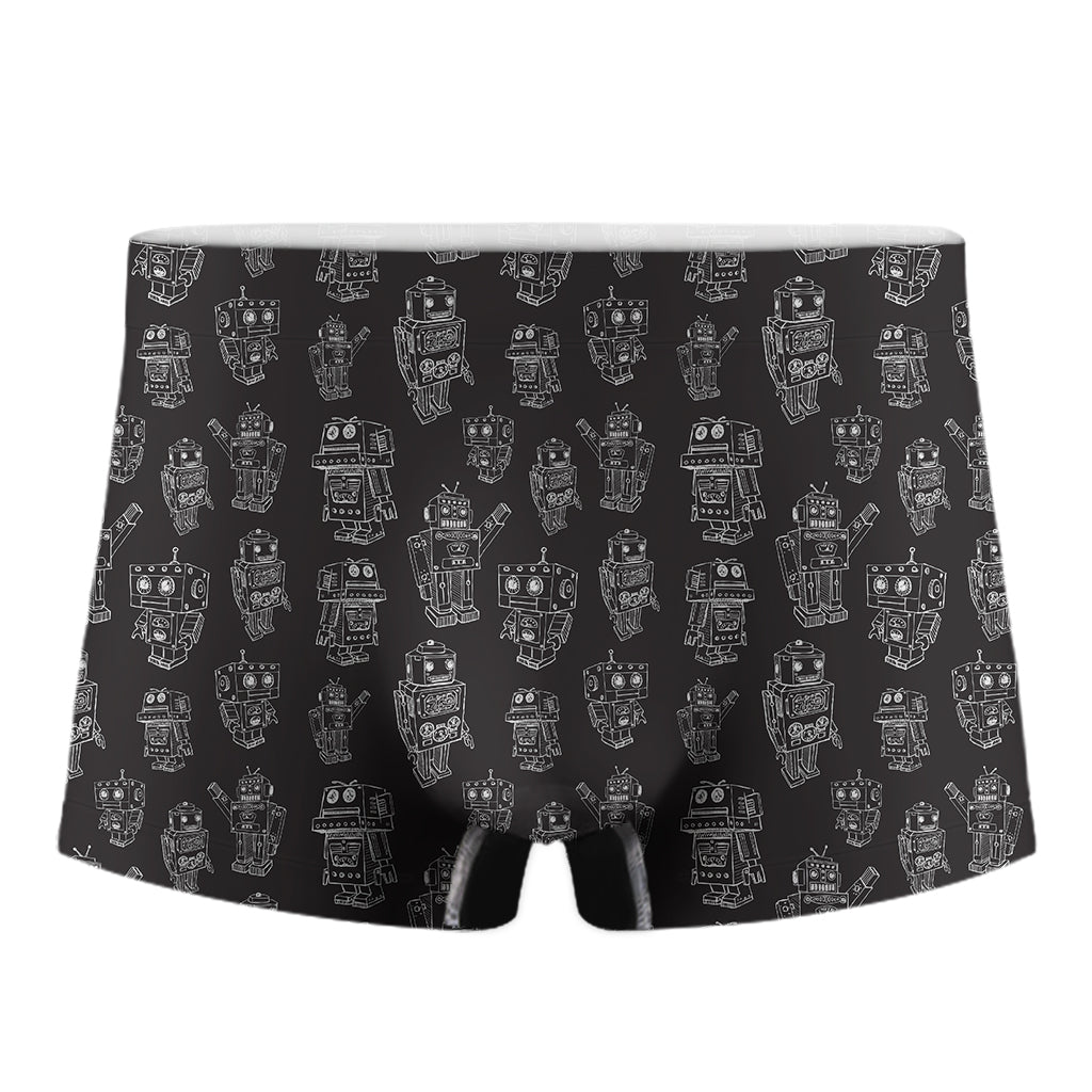 Black And White Robot Pattern Print Men's Boxer Briefs
